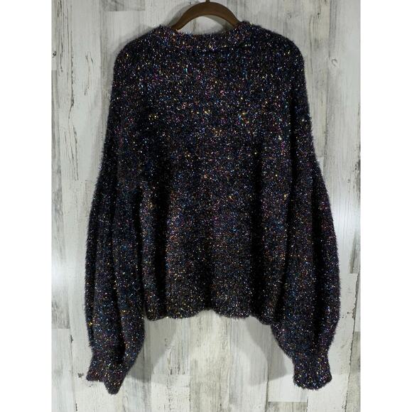 Do+Be Sweater Large Black Sparkle Multicolor Pullover Crewneck Sweater Holiday - Picture 9 of 9